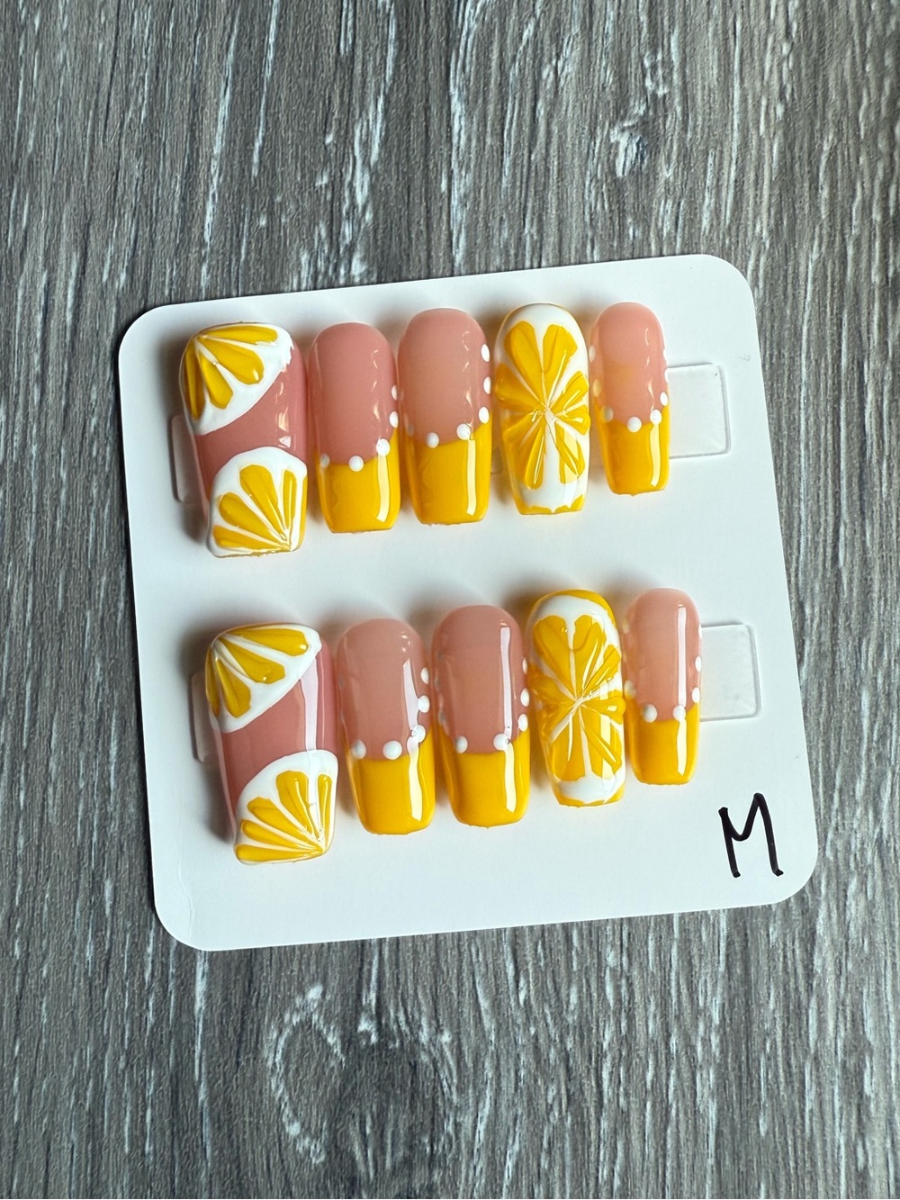 Yellow Floral French Tip Press-On Nails — Chic Peach Accent Set